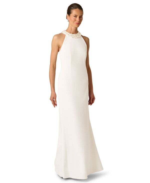 アドリアナ パペル レディース トップス ワンピース ホルター Adrianna Papell Women's Embellished Halter-Neck Gown Ivory アイボリー