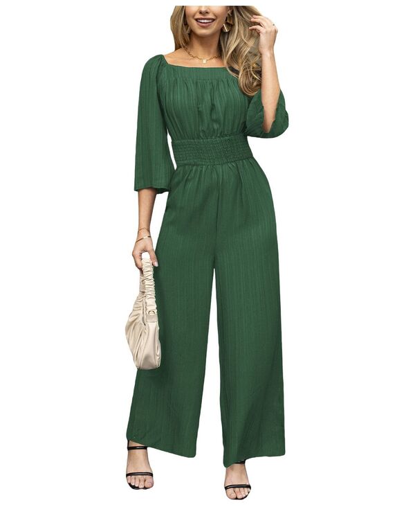カップシー レディース トップス ジャンプスーツ ストレート Cupshe Women'square Neck Straight Leg Jumpsuit Medium green グリーン