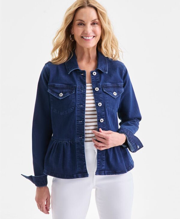 スタイルアンドコー レディース アウター ジャケット・ブルゾン プチ デニム Style & Co Petite Button-Front Peplum Denim Jacket San Jose Wash デニム