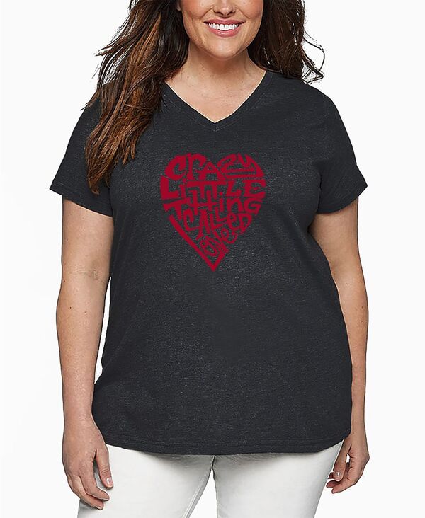 エルエーポップアート レディース トップス Tシャツ Vネック プラスサイズ LA Pop Art Plusize Crazy Little Thing Called Love Word Art V-Neck T-Shirt Grey グレー
