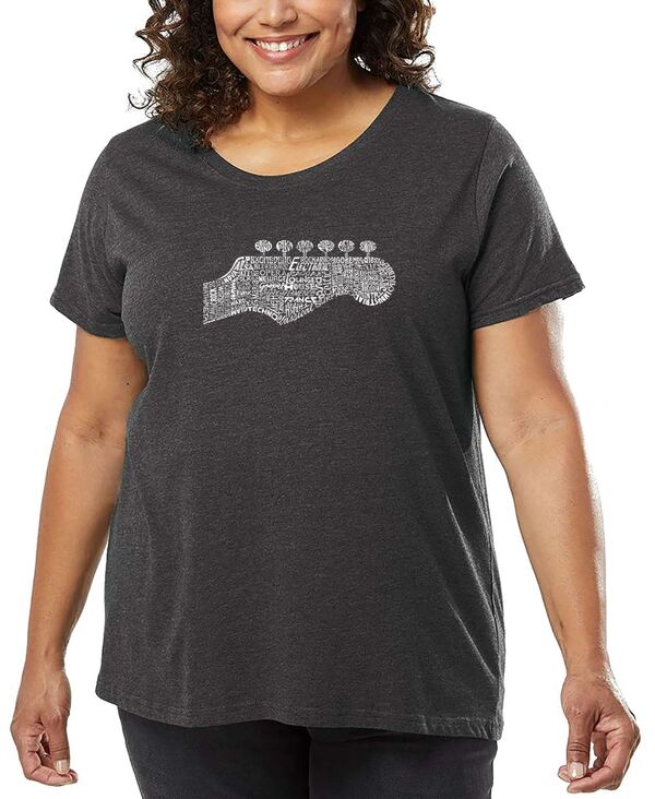 エルエーポップアート レディース トップス Tシャツ プラスサイズ LA Pop Art Plusize Guitar Head Word Art-Shirt Gray グレー