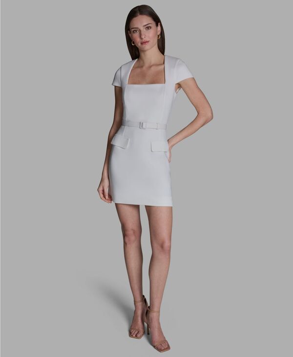 ビーシビージー レディース トップス ワンピース A ライン スキューバ BCBG Women'scuba Square Neck A-Line Dress Cream クリーム