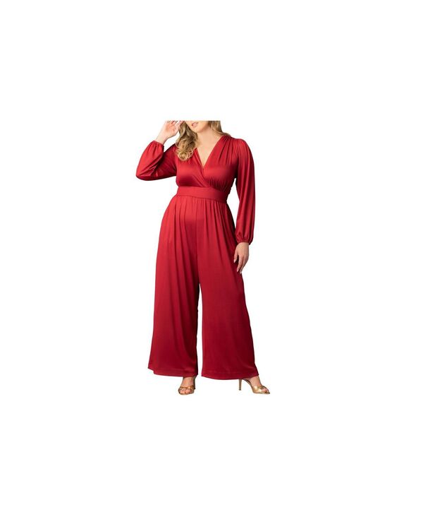 キヨナ レディース トップス ジャンプスーツ ワイドレッグ プラスサイズ Kiyonna Plusize Brigitte Long Sleeve Wide Leg Jumpsuit Cherry red レッド｜ReVida 店