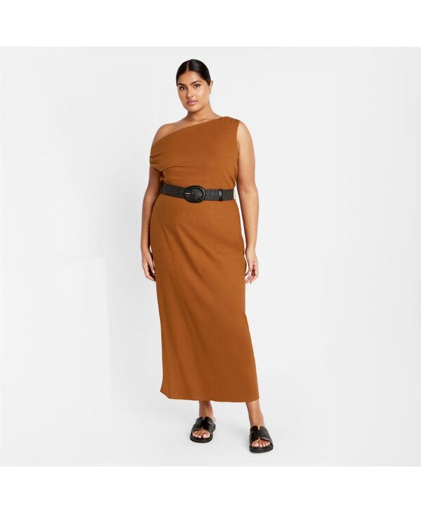 シティーシック レディース トップス ワンピース プラスサイズ リネン マキシ CITY CHIC Plusize Millie Linen Maxi Dress Honey|ReVida 店