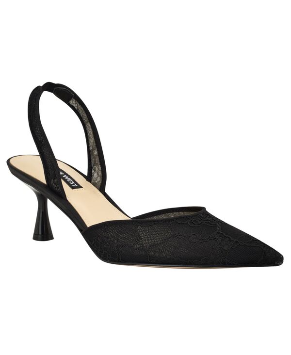 ナインウェスト レディース シューズ パンプス ヒール Nine West Women's Rizze Kitten Heel Slingback Pumps Black Lace Mesh/Satin ブラック