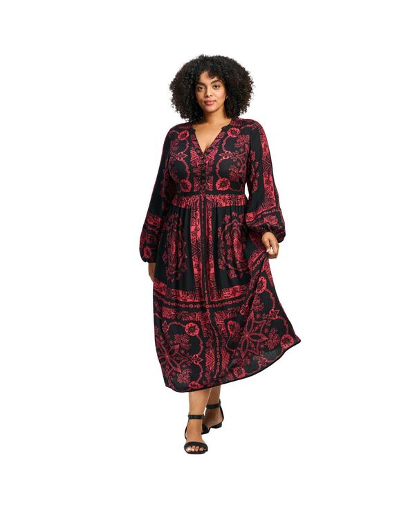 アベニュー レディース トップス ワンピース プリント レース AVENUE Women's Eliana Scarf Placement Print Dress Crimson reflection クリムゾン