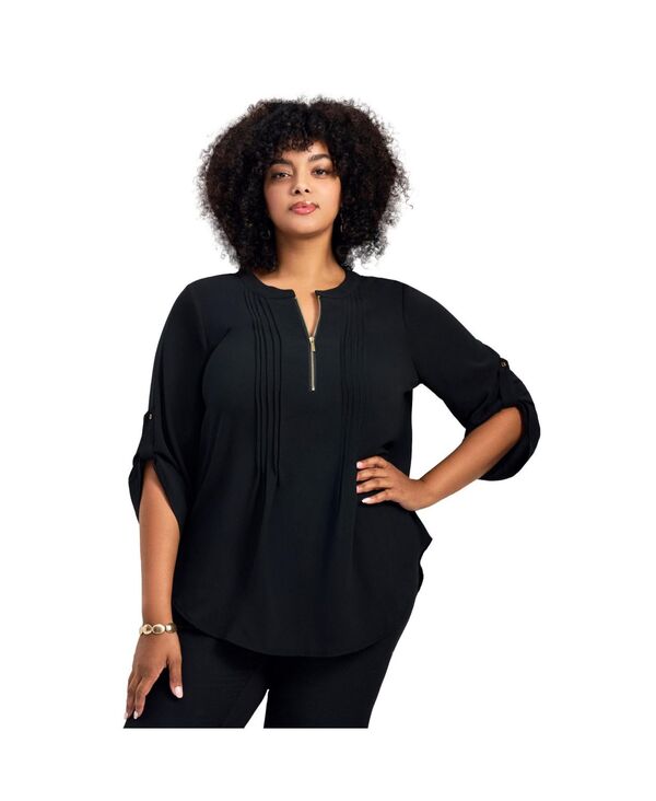 アベニュー レディース トップス シャツ ブラウス AVENUE Women's Hailey Zip Front Pintuck Blouse Black ブラック