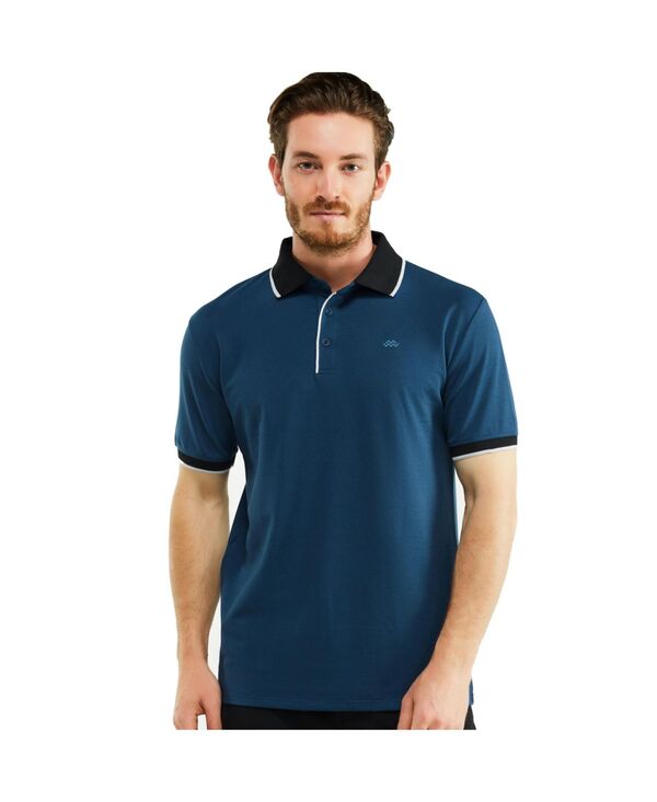 ミオマリオ メンズ トップス ポロシャツ コントラスト コットン Mio Marino Men's Classic-Fit Cotton-Blend Pique Polo Shirt with Contrast Collar Navy blue ネイビー｜ReVida 店