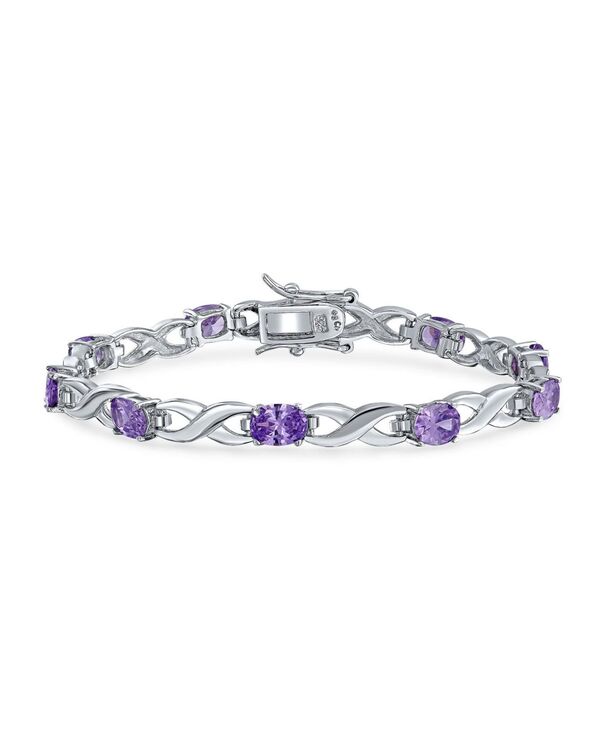 ブリング レディース アクセサリー ブレスレット・バングル・アンクレット Bling Jewelry 9CT Clear Oval CZ Alternating Romantic Love Knot Symbol Infinity Tennis Bracelet Sterling Purple パープル