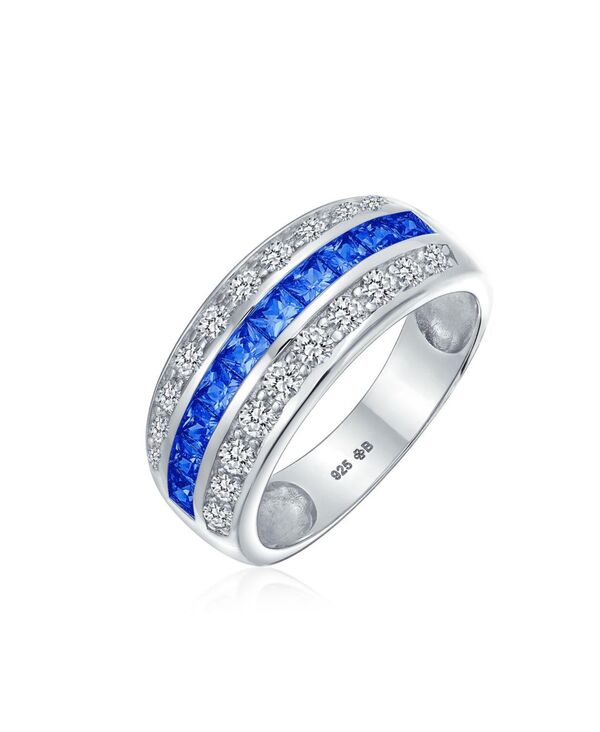 ブリング レディース アクセサリー Bling Jewelry Art Deco Style Pink Blue Clear Cubic Zirconia CZ Dome 3 Rowide Statement Band Ring Sterling Silver 8MM Blue ブルー