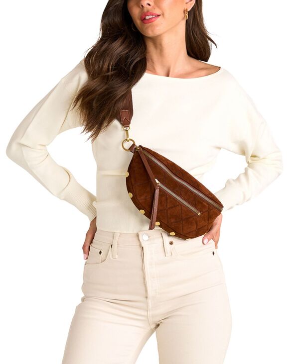 ハミット レディース 御徒面子 Hammitt Charles Medium Crossbody Belt Bag Chocolate Diamond Suede 黒茶