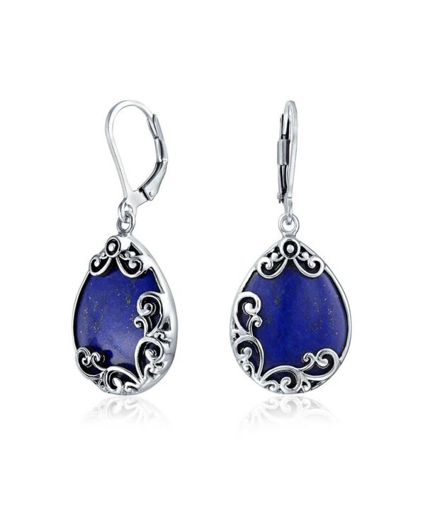 ブリング レディース アクセサリー ピアス・イヤリング Bling Jewelry Boho Western Large Flateardrop Natural Stone Filigree Scrollever Back Danglearrings Oxidized .925 Sterling Blue lapis lazuli ブルー