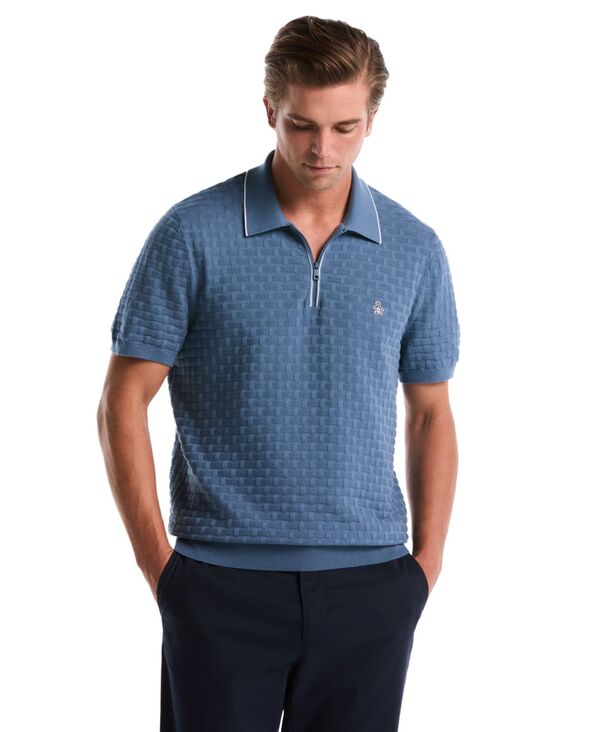 オリジナルペンギン メンズ アウター ニット・セーター ポロシャツ Original Penguin Men Linkstitch Slim-Fit Polo Sweater Copen Blue ブルー