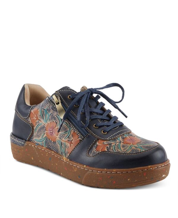 ラリティステ レディース シューズ スニーカー フラワー柄 レザー フラワー L'Artiste L Artiste Women sincerity Handpainted Leather Sneakers with Embossed Floral Accents and Side Zipper Navy multi ネイビー