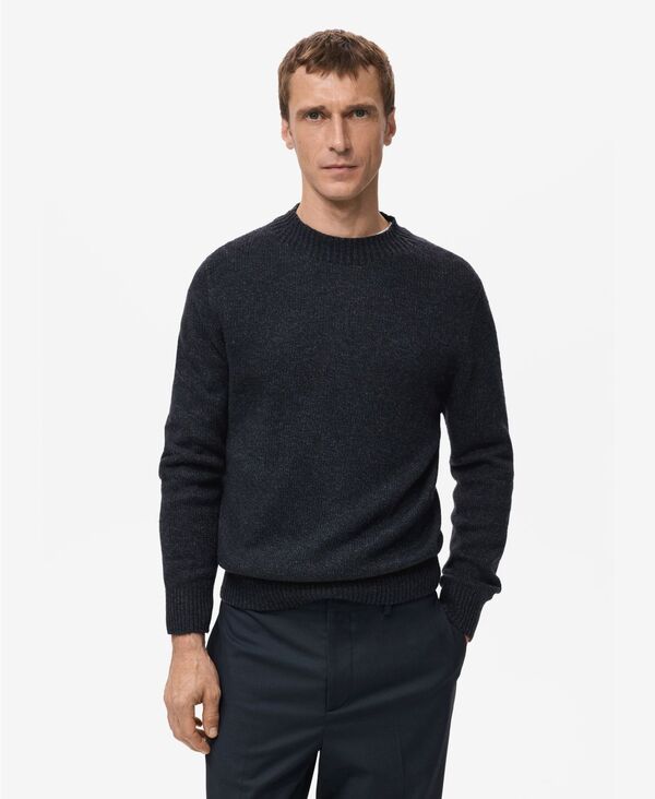 マンゴ メンズ アウター ニット・セーター ウール MANGO Men'structured Wool-Blend Knitted Sweater Navy ネイビー