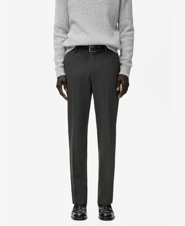 マンゴ メンズ ボトムス カジュアルパンツ プリーツ MANGO Men\'s Pleated Slim-Fit Pants Dark Heather Gray グレー｜ReVida 店