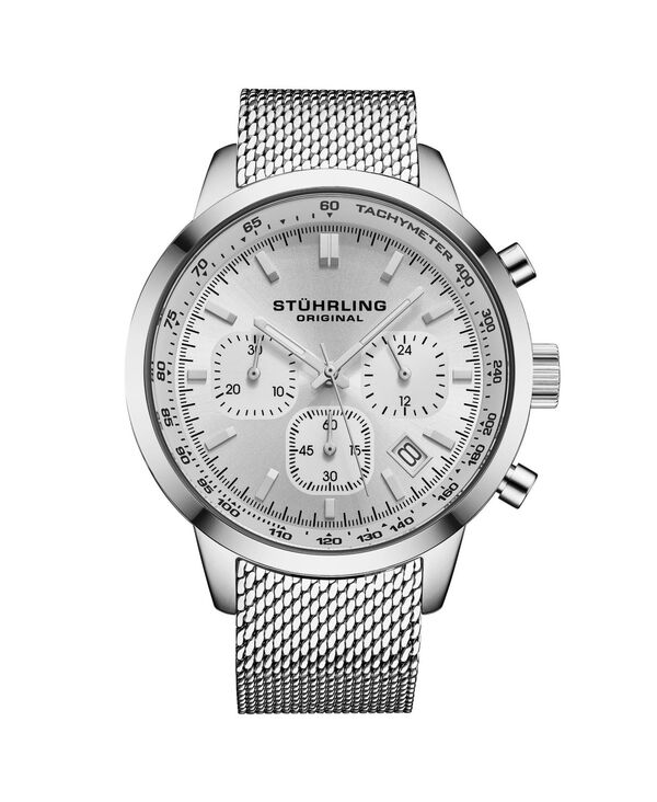 ストゥーリング レディース アクセサリー 腕時計 メッシュ Tシャツ Stuhrling Chronoport 4082 Men s Quartz Chronograph Watch 44mm Stainlessteel Mesh Bracelet Silver シルバー