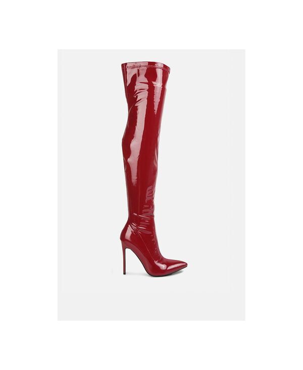 ロンドンラグ レディース シューズ ブーツ・レインブーツ ヒール London Rag Womens Riggle Long Patent Pu Higheel Boots Medium red レッド
