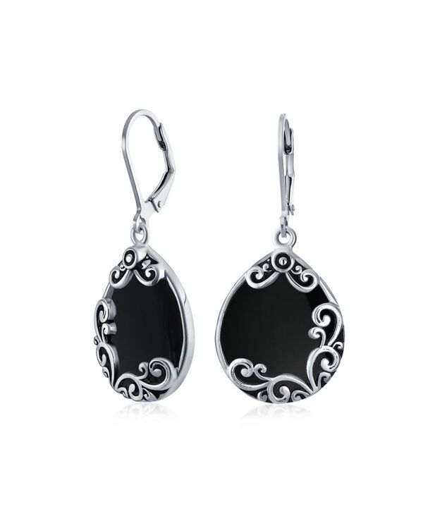ブリング レディース アクセサリー ピアス・イヤリング Bling Jewelry Boho Western Large Flateardrop Natural Stone Filigree Scrollever Back Danglearrings Oxidized .925 Sterling Black onyx ブラック