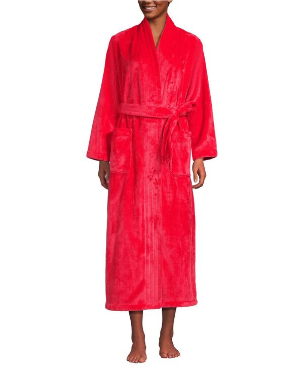 ランズエンド レディース アンダーウェア ナイトウェア プラスサイズ Lands' End Women's Cozy Plush Long Wrap Robe Compass red レッド｜ReVida 店