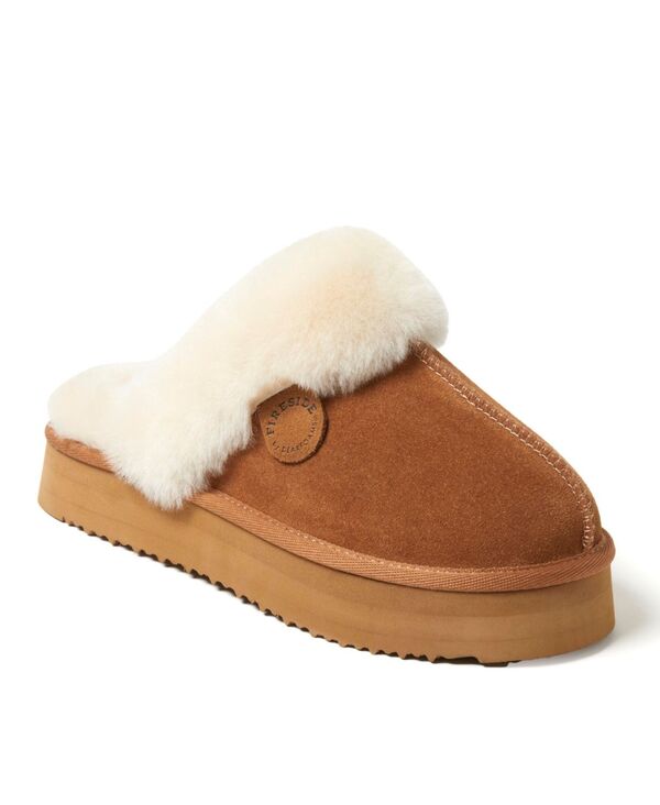 ディアフォームズ レディース シューズ サンダル プラットホーム Dearfoams Fireside by Women\u0027s Melton Genuine Shearling Platform Scuff Slipper Chestnut