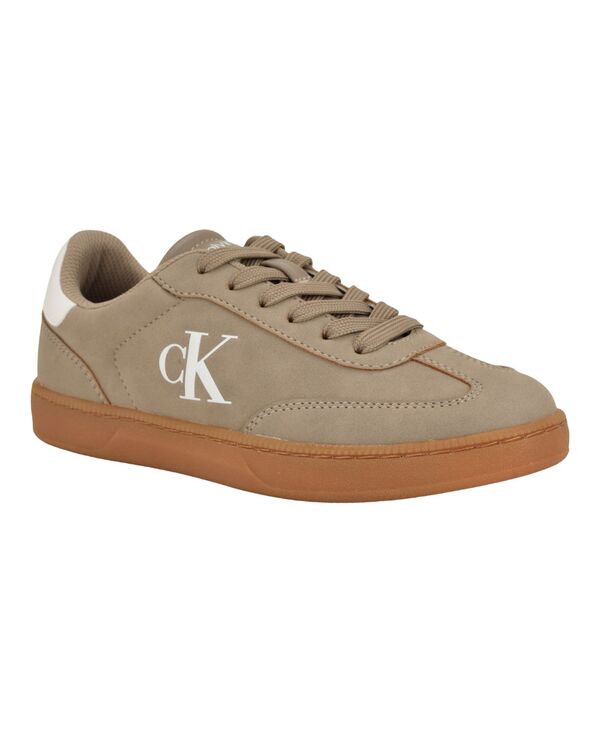 カルバンクライン レディース シューズ スニーカー スピード競技 ロゴタイプ Calvin Klein Women\u0027s Narissa Logo Lace-Up Sneakers Taupe/White 白いこと