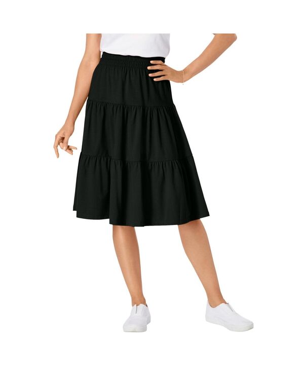 ウーマン ウィズイン レディース ボトムスカート ティアード プラスサイズ ニット Woman Within Women's Plusizelastic-Waist Knitiered Skirt Black ブラック