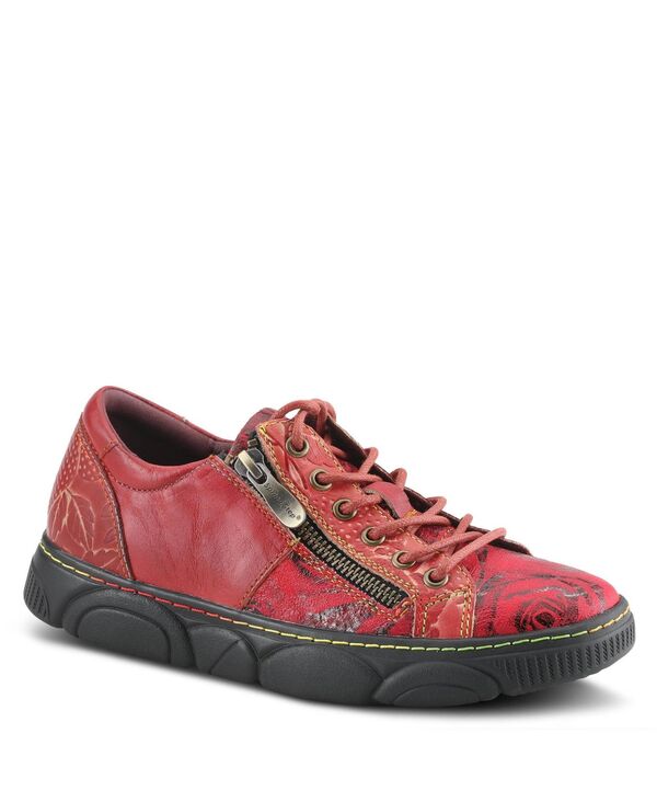 ラリティステ レディース シューズ スニーカー フラワー柄 プラットフォーム レザー フラワー L'Artiste L &rsquo; Artiste Women &rsquo; s DANLI-BLOOM Zippered Platform Sneakers in Hand-Painted Leather with Floral Embossing and Rainbow Stitching Red multi レッド｜ReVida 店