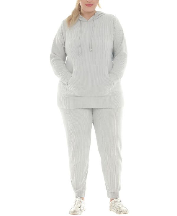 ホワイトマーク レディース ボトムス カジュアルパンツ プラスサイズ リブ White Mark Plusize Super Softwo Piece Ribbed Set Heather Gray グレー