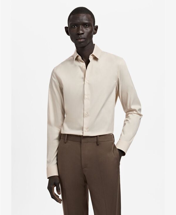 マンゴ メンズ トップス シャツ スリムフィット コットン MANGO Men'slim Fit Cotton Dresshirt Beige ベージュ