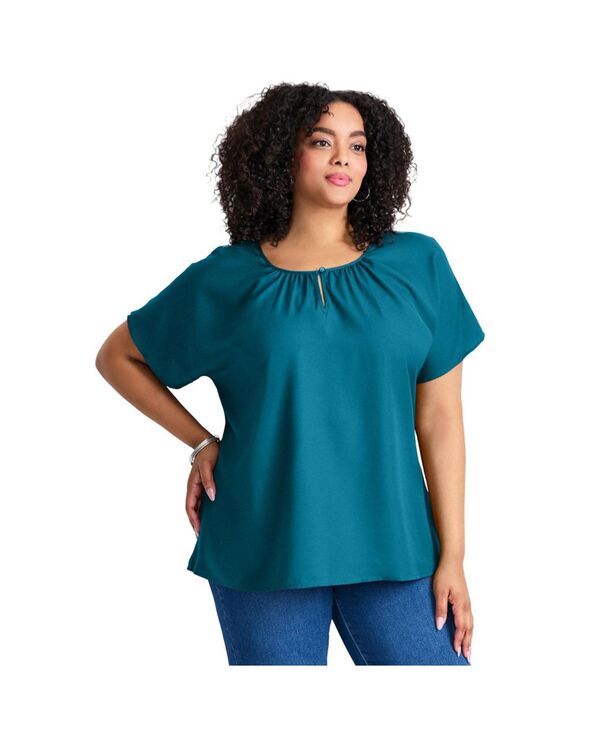 アベニュー レディース トップス シャツ ブラウス AVENUE Women's Keyhole Dolman Sleeve Blouse Deep teal ティール