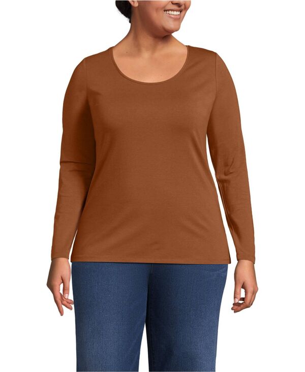 ランズエンド レディース トップス シャツ プラスサイズ ジャージー Lands' End Plusize Lightweight Jersey Skimming Long Sleeve Scoop Neck T-shirt Rich ginger brown ブラウン