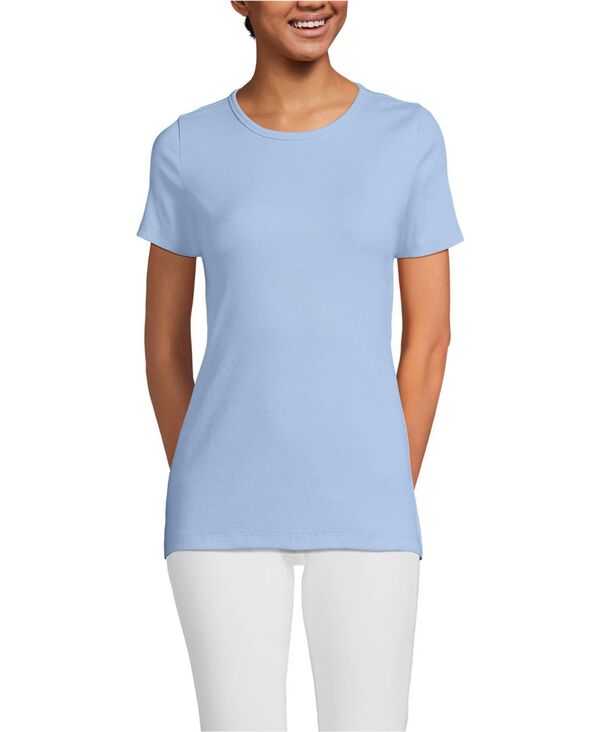 ランズエンド レディース トップス Tシャツ Lands' End Women's Micro Rib T-Shirt Light sea blue ブルー
