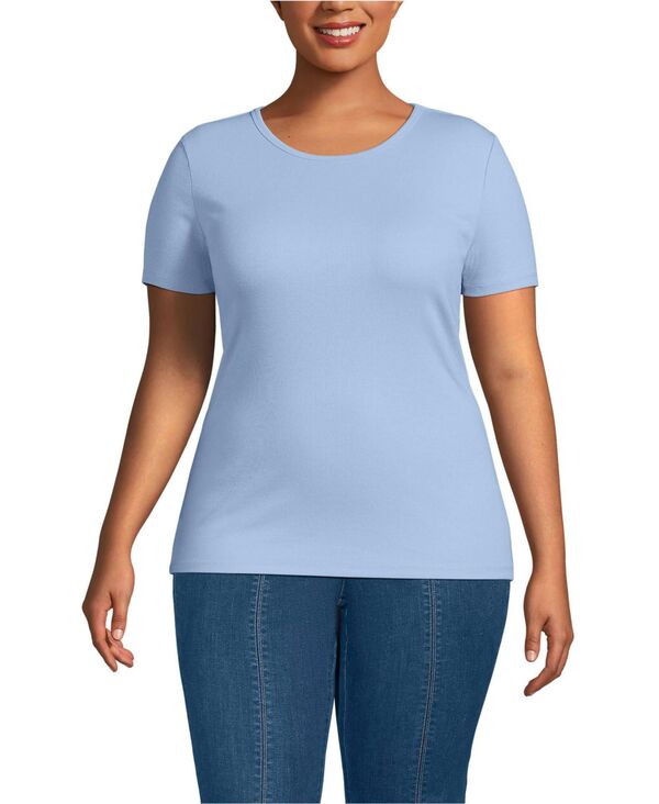 ランズエンド レディース トップス Tシャツ プラスサイズ Lands' End Plusize Micro Rib T-Shirt Light sea blue ブルー