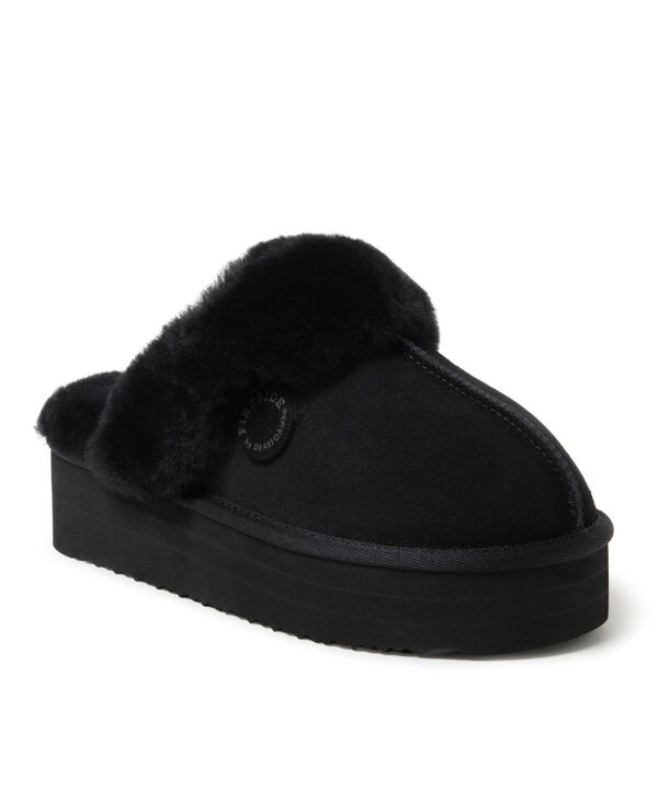 ディアフォームズ レディース シューズ サンダル プラットホーム Dearfoams Fireside by Women\u0027s Melton Genuine Shearling Platform Scuff Slipper Black 黒いこと