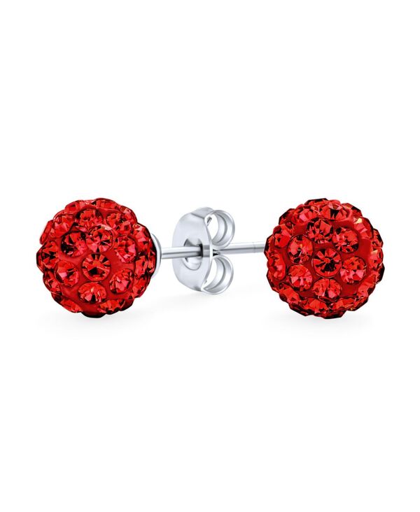 ブリング レディース アクセサリー ピアス・イヤリング Bling Jewelry Elegant .925 Sterling Silveround 8MM Glittering Pave Crystal Disco Ball Stud Earrings Red レッド