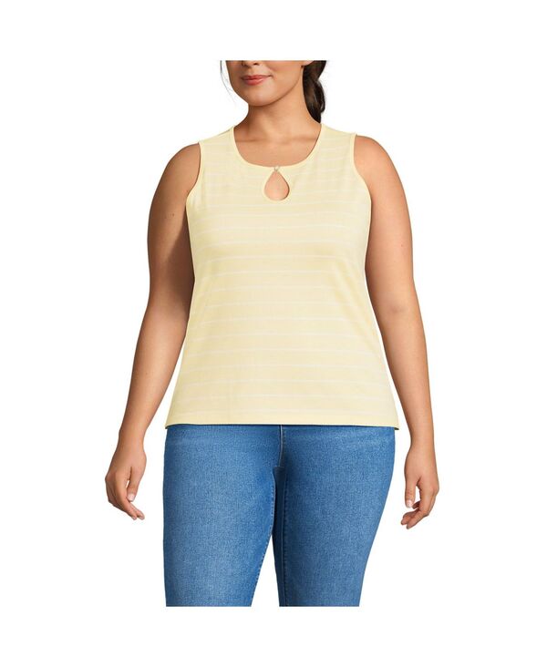 ランズエンド レディース トップス シャツ プラスサイズ Lands' End Plusize Supima Keyhole Tank Pale yellow/ivory stripe アイボリー