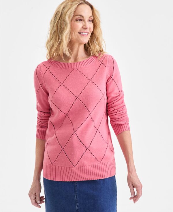 スタイルアンドコー レディース アウター ニット・セーター プチ Style & Co Petite Pointelle Boat Neck Sweater Soft Pink Strwbrry ピンク 13,845円