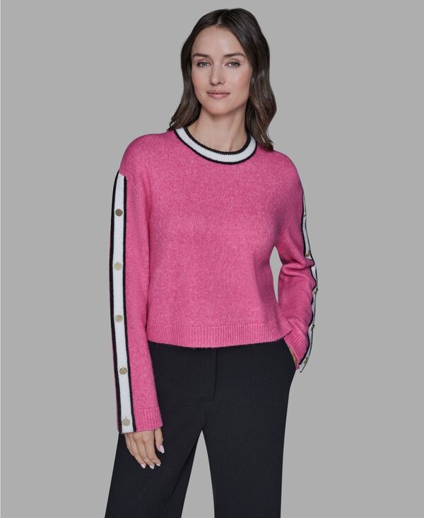 カール ラガーフェルド レディース アウター ニット・セーター コントラスト KARLAGERFELD PARIS Women's Contrastrim Pull-On Sweater Prism Pink ピンク