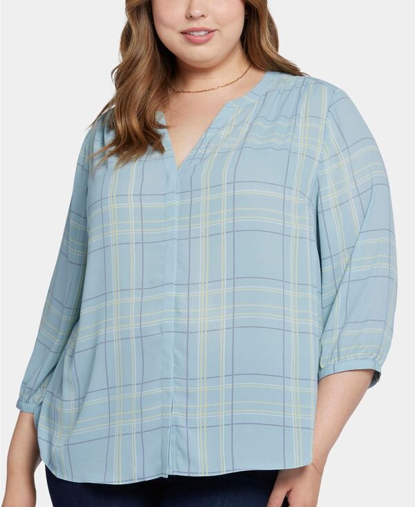 エヌワイディージェイ レディース トップス シャツ プラスサイズ ブラウス NYDJ Plusize Pintuck Blouse Wembley Plaid チェック