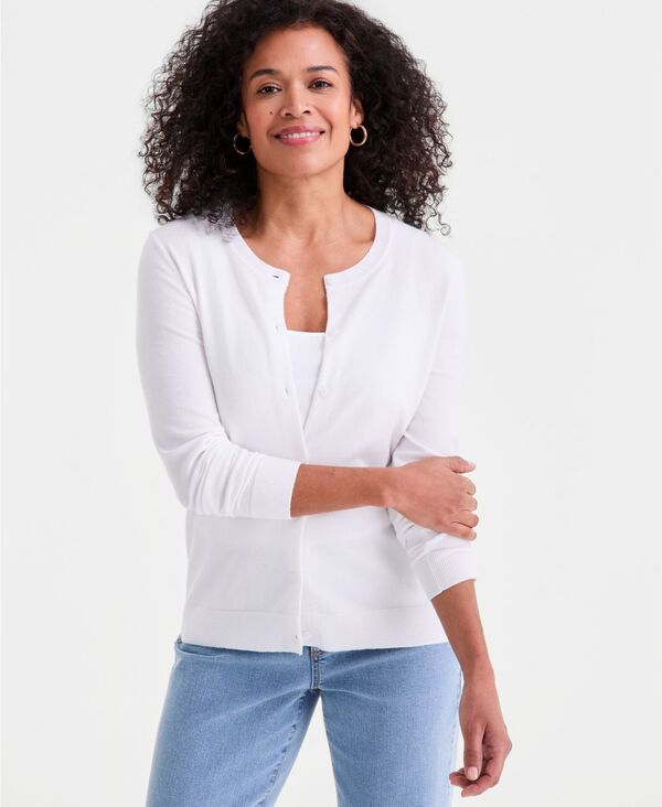 スタイルアンドコー レディース アウター ニット・セーター カーディガン ダウン 長袖 Style & Co Women's Button-Down Long-Sleeve Cardigan Bright White ホワイト｜ReVida 店