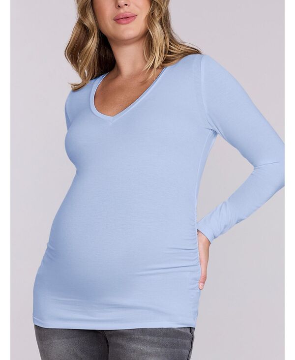 マザーフッドマタニティー レディース トップス シャツ Vネック ギャザー Motherhood Maternity Motherhood V-Neck Side-Ruched Long Sleeve Tee Cashmere blue ブルー