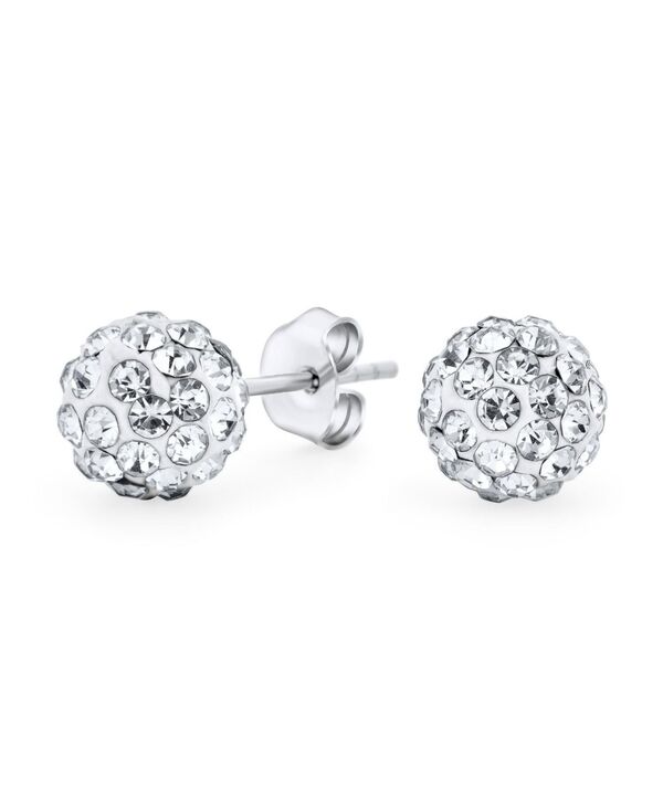 ブリング レディース アクセサリー ピアス・イヤリング Bling Jewelry Elegant .925 Sterling Silveround 8MM Glittering Pave Crystal Disco Ball Stud Earrings Clear シルバー