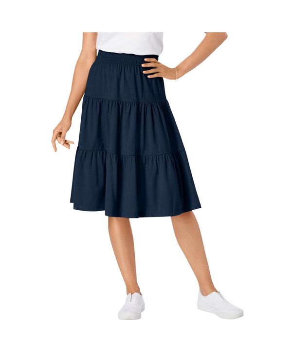 ウーマン ウィズイン レディース ボトムスカート ティアード プラスサイズ ニット Woman Within Women's Plusizelastic-Waist Knitiered Skirt Navy ネイビー