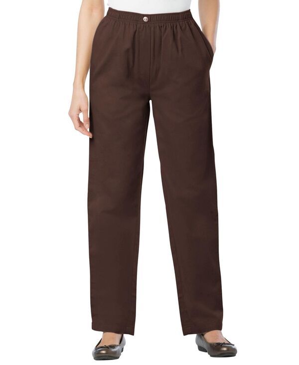 ウーマン ウィズイン レディース ボトムス デニムパンツ コットン ジーンズ Woman Within Women's Within Straight-Leg All-Cotton Denim Pull-On 7-Day Elastic-Waist Jeans Chocolate チョコレート|ReVida 店