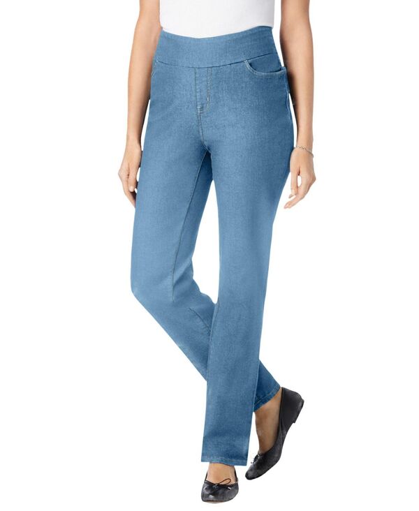 ウーマン ウィズイン レディース ボトムス デニムパンツ トール ジーンズ Woman Within Women's Within Tall Flex-Fit Pull-On Straight-Legap-Free Stretch Denim Jeans Light stonewash デニム｜ReVida 店