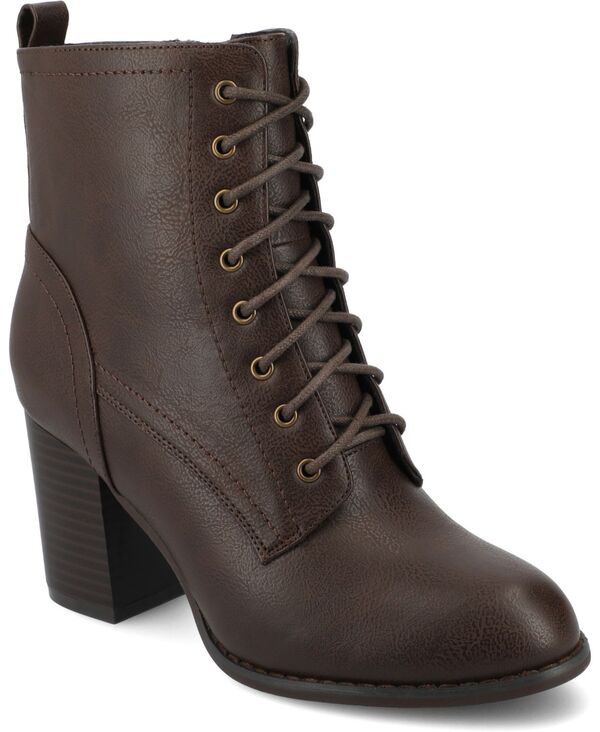 ジュルネ コレクション レディース シューズ ブーツ・レインブーツ レース ヒール Journee Collection Women's Baylor Lace Up Stacked Heel Booties Brown Smooth ブラウン