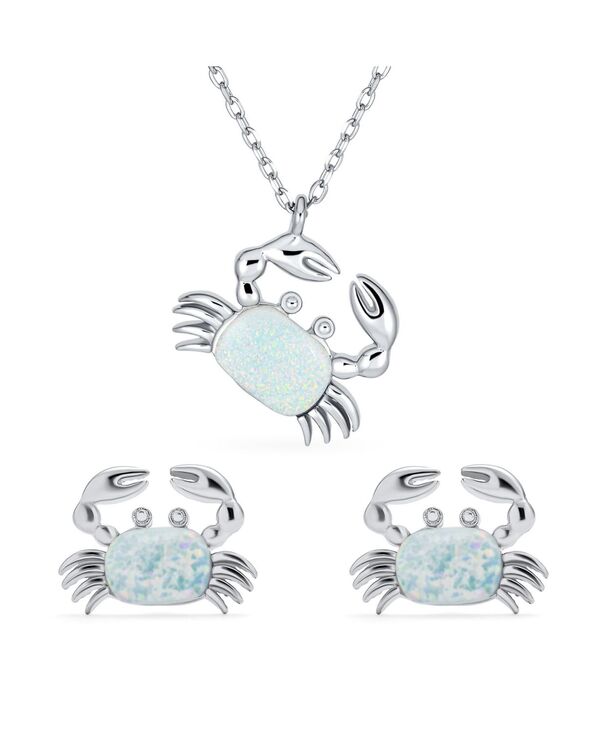 ブリング レディース アクセサリー ネックレス・チョーカー・ペンダントトップ レース Bling Jewelry Nautical White Opal Crab Stud Earrings and Pendant Necklace Set Sterling Silver set シルバー