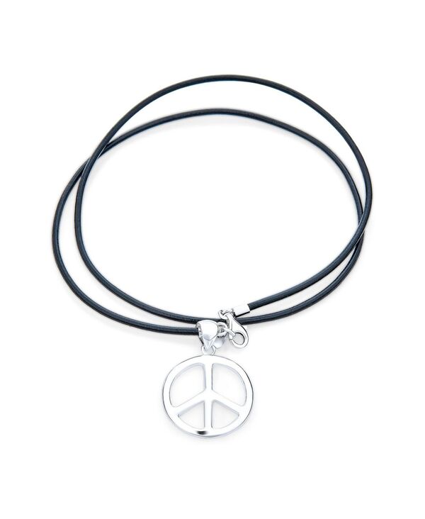 ブリング レディース アクセサリー ネックレス・チョーカー・ペンダントトップ レース レザー Bling Jewelry Peace Sign Pendant Necklace Black Leather Cord Sterling Silver 18\