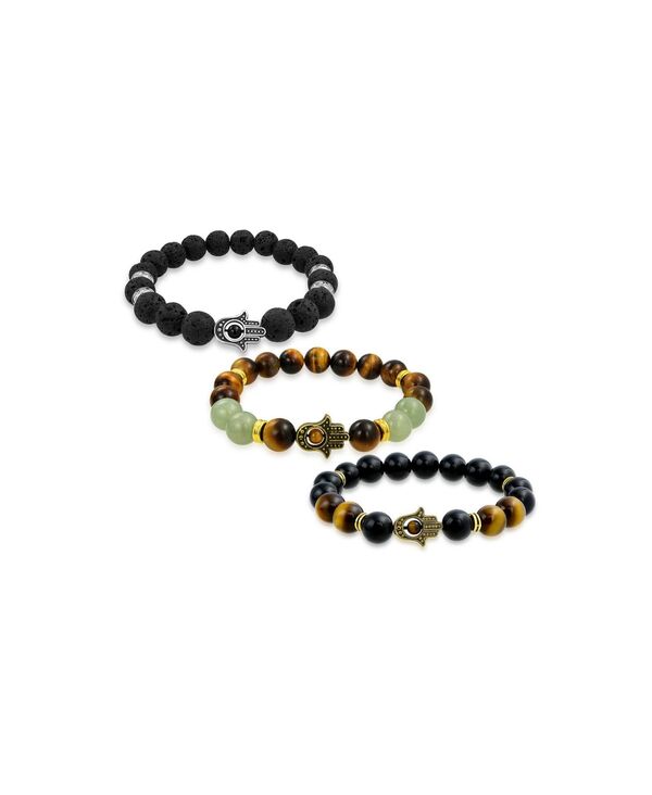 ブリング レディース アクセサリー ブレスレット・バングル・アンクレット Bling Jewelry Set of 3 Talisman Amulet Stretch Bracelet Set with Natural Stones & Hamsa Hand Charm Black set ブラック
